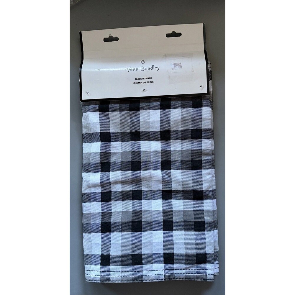 Vera Bradley Black and White Check Table Runner 13x96 NWT